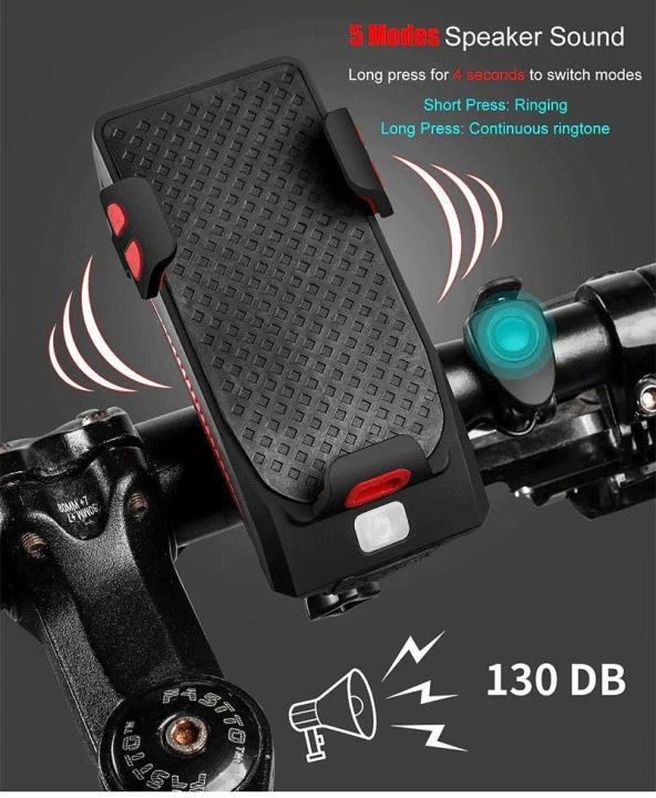 XBYC-6139 Bisiklet 400 Lümen Ön Far + Zil + Telefon Tutucu MAVİ - 3
