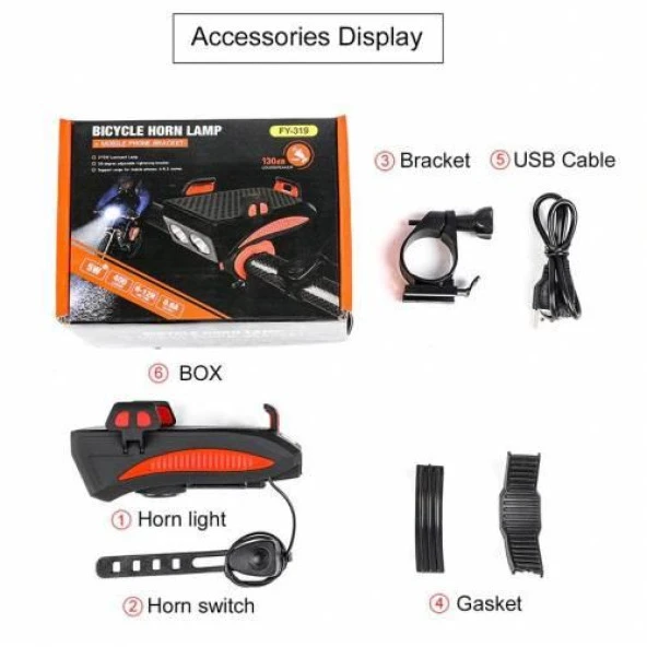 XBYC-6139 Bisiklet 400 Lümen Ön Far + Zil + Telefon Tutucu MAVİ - 4