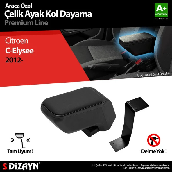 Citroen C-Elysee Kol için Dayama Kolçak Çelik Ayaklı ABS Siyah 2012 Üzeri A+Kalite