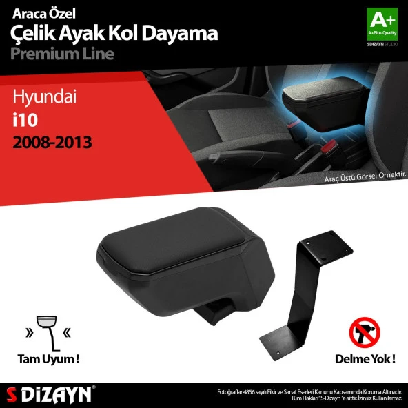 Hyundai İ10 Kol için Dayama Kolçak Çelik Ayaklı ABS Siyah 2008-2013 A+Kalite