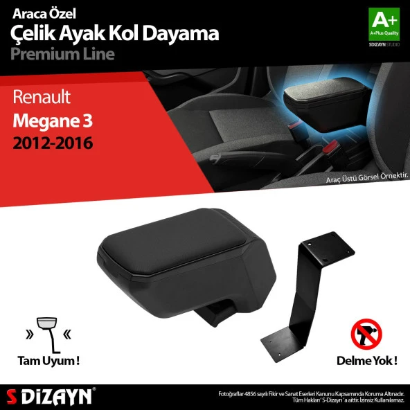 Renault Megane 3 için Kol Dayama Kolçak Çelik Ayaklı ABS Siyah 2012-2016 A+Kalite