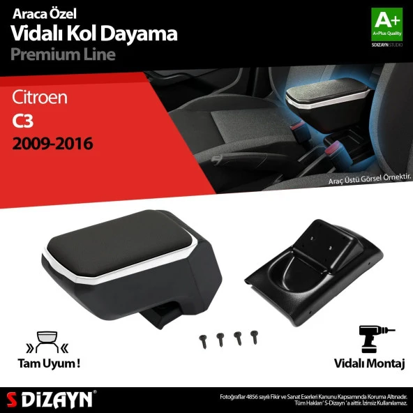 Citroen C3 Uyumlu Kol Dayama Kolçak ABS Vidalı Gri 2009-2016 A+Kalite Parça
