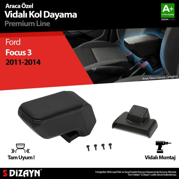 Ford Focus 3 için Kol Dayama Kolçak ABS Vidalı Siyah 2011-2014 A+Kalite