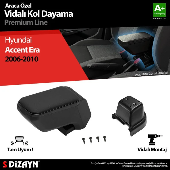 Hyundai Accent Era için Kol Dayama Kolçak ABS Vidalı Siyah 2006-2010 A+Kalite