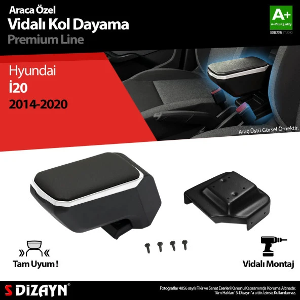 Hyundai İ20 Kol için Dayama Kolçak ABS Vidalı Gri 2014-2020 A+Kalite
