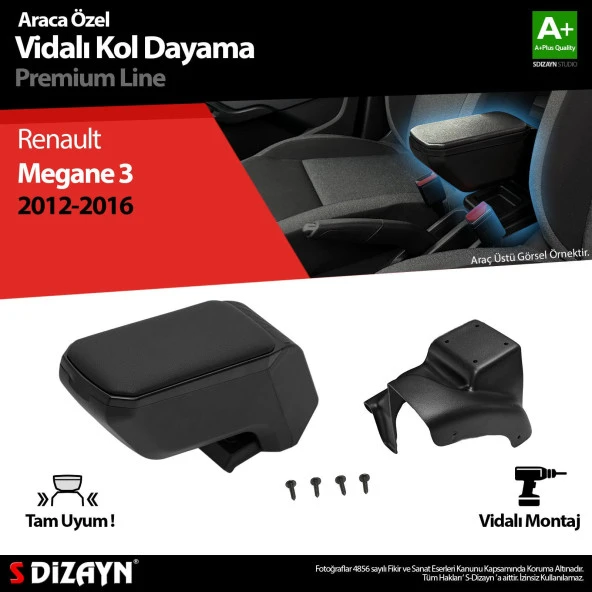 Renault Megane 3 için ABS Vidalı Kol Dayama Kolçak Siyah 2012-2016 A+Kalite