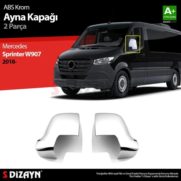 Mercedes Sprinter W907 için ABS Krom Ayna Kapağı 2 Parça. 2018 Üzeri