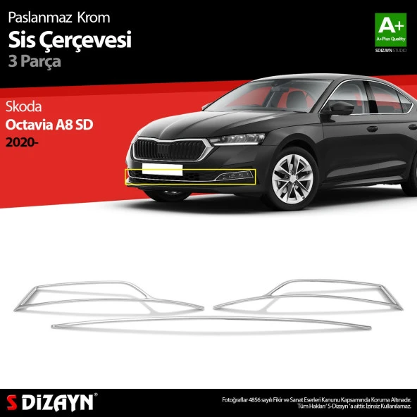 Skoda Octavia A8 için Krom Sis Çerçevesi 3 Parça. 2020 Üzeri