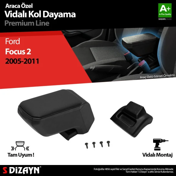 Ford Focus 2 için Kol Dayama Kolçak ABS Vidalı Siyah 2005-2011 A+Kalite