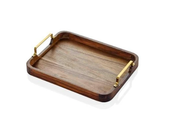 The Mia Natura Metal Kollu Akasya Tepsi 30x23 cm NTR0006