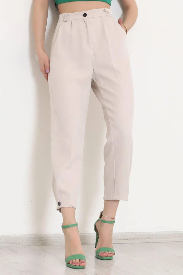 Paça Düğme Detaylı Pantolon Bej - 20793.683. - 3