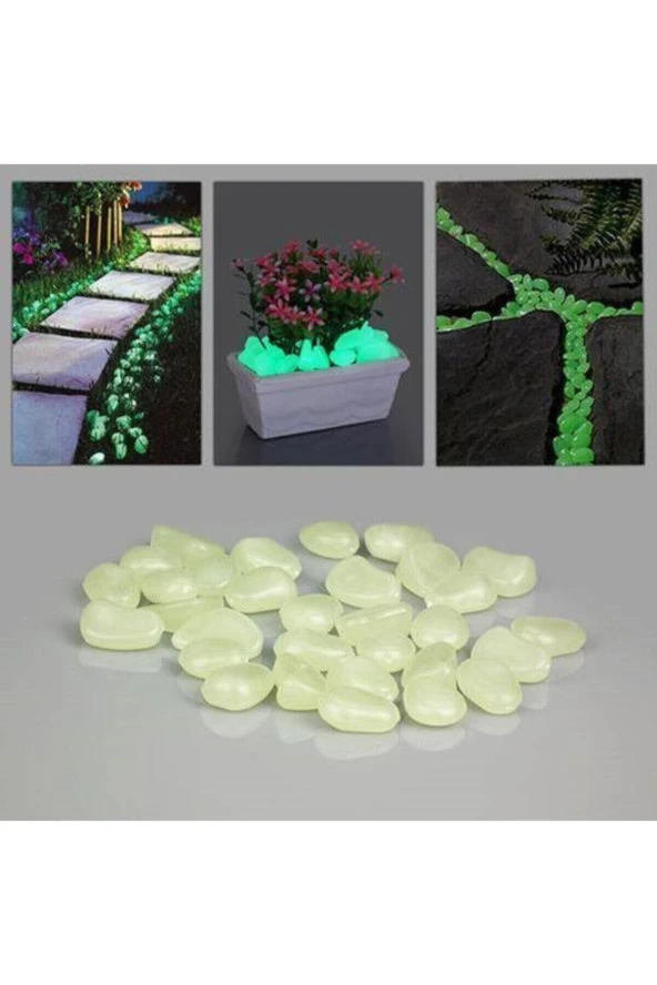 50 Adet Bahçe Için Fosforlu Çakıl Taşı Gece Parlayan Fosforlu Çakıl Taşları Akvaryum Dekoratif - 3