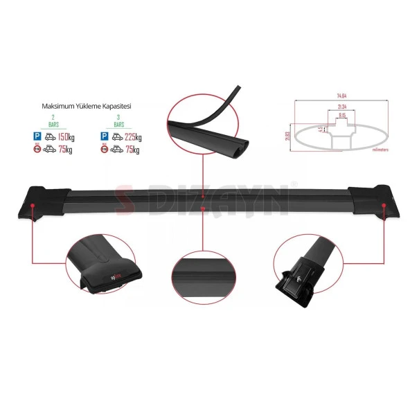 Toyota Sienna (Xl30) için 2011-2020 Fly Model Siyah Ara Atkı A+Kalite - Resim 3