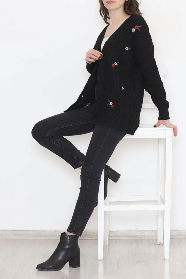 Nakışlı Hırka Siyah - 383.1577. - 2