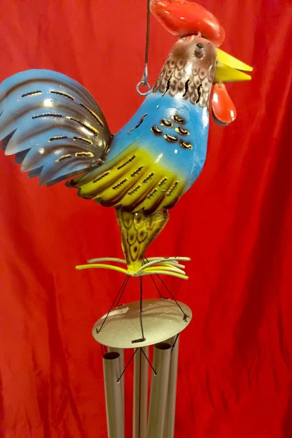 Deprem Çanı Rüzgar Zili Feng Shui Koruyucu Horoz Metal El İşi 5 Beş Metal borulu - 2