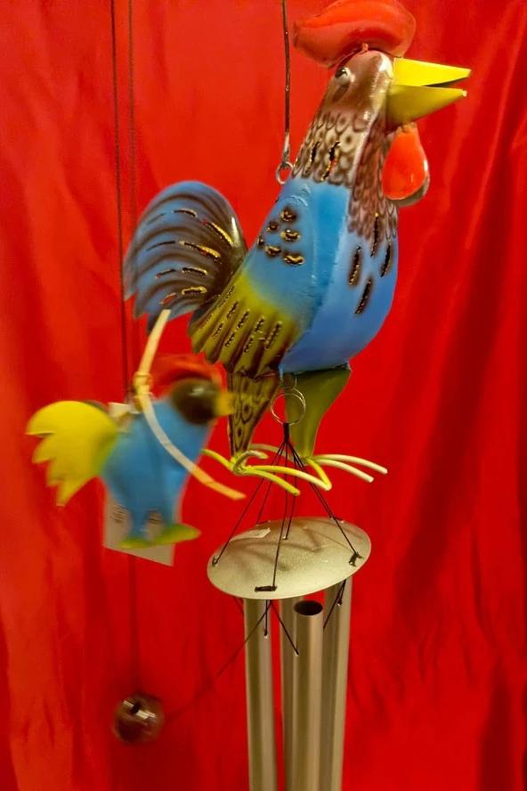 Deprem Çanı Rüzgar Zili Feng Shui Koruyucu Horoz Metal El İşi 5 Beş Metal borulu - 4