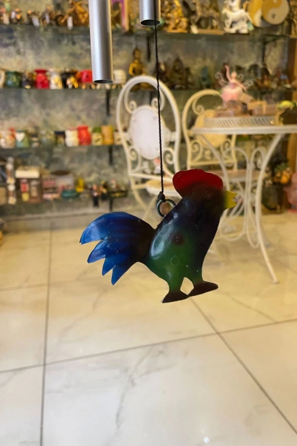 Deprem Çanı Rüzgar Zili Feng Shui Koruyucu Horoz Metal El İşi 5 Beş Metal borulu - 7