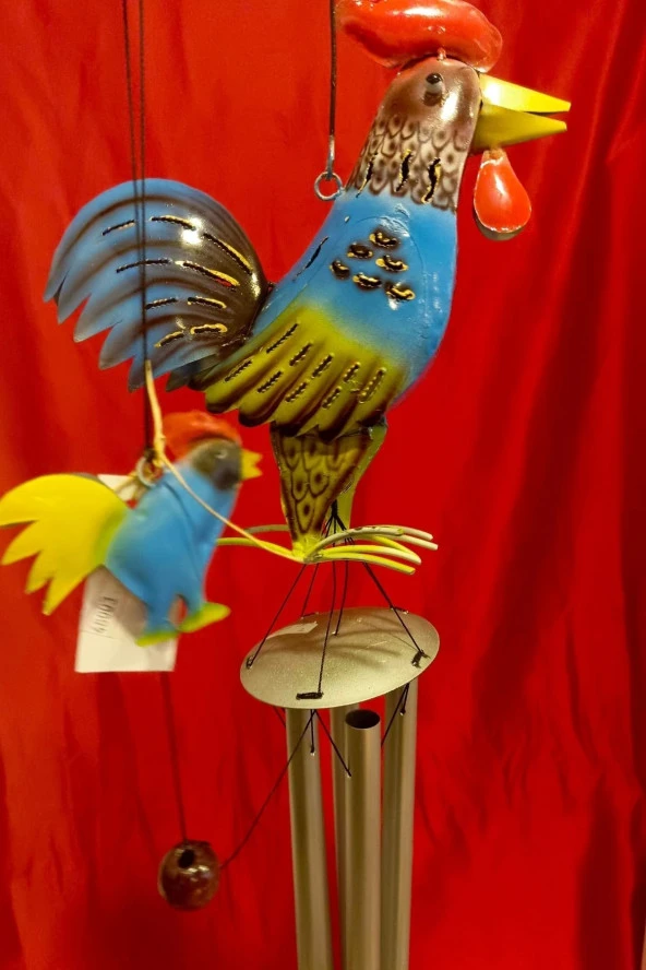 Deprem Çanı Rüzgar Zili Feng Shui Koruyucu Horoz Metal El İşi 5 Beş Metal borulu - 10