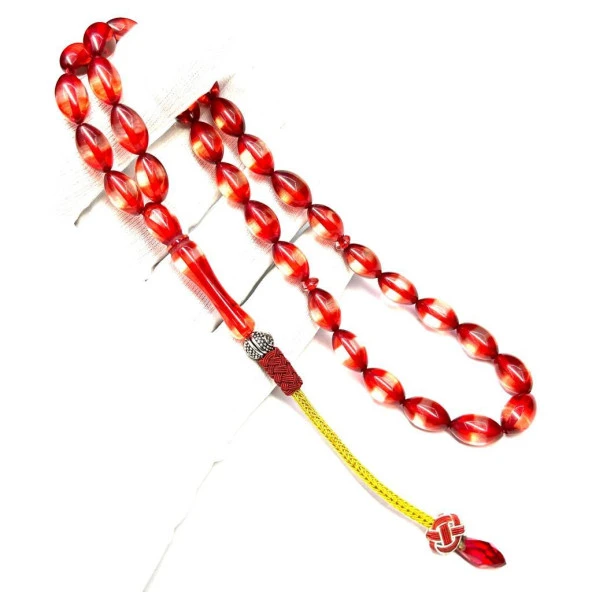 Beyzi Model Kazaz Püsküllü 8-13mm Sürmeli Ateş Kehribar Tesbih