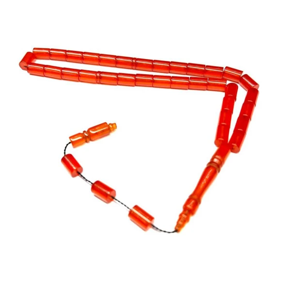 Kesme Model Usta İşi Sistemli 7-10mm Ateş Kehribar Tesbih - Resim 2