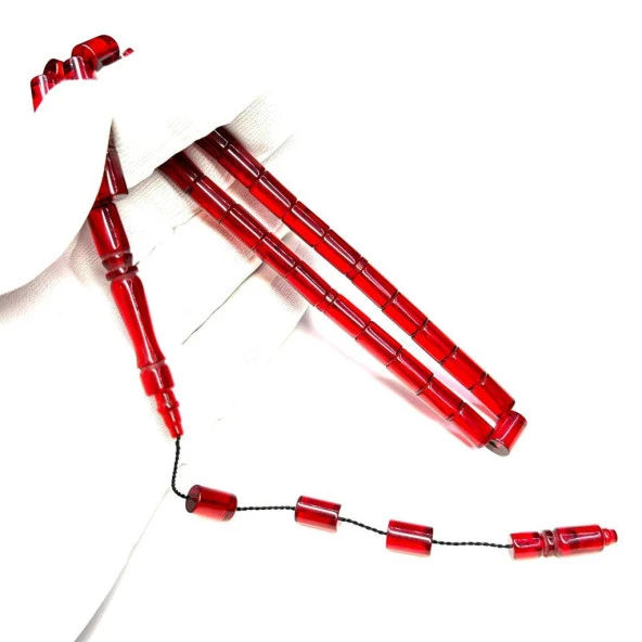 Kesme Model Usta İşi Sistemli 7-10mm Ateş Kehribar Tesbih ürün görseli