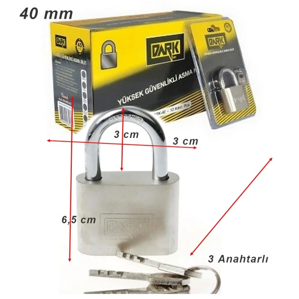 Dark 40 mm Asma Kilit Paslanmaz 3 ANAHTARLI - 2