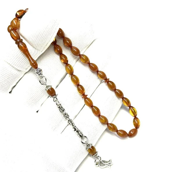 Bilek Boy Beyzi Model Püsküllü 5-8mm Ateş Sıkma Kehribar Tesbih
