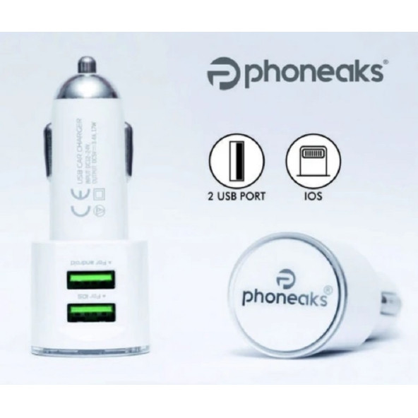 Phoneaks 3.4A Hızlı Araç Şarj Cihazı Beyaz Başlık - 2