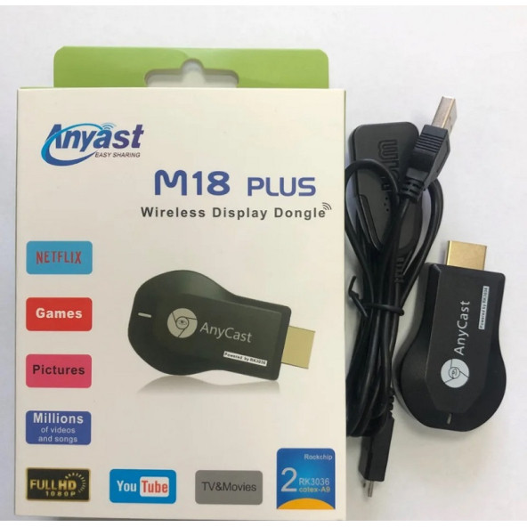 AnyCast M18 Plus Full HD Android iOS Uyumlu Kablosuz HDMI Ses ve Görüntü Aktarıcı - 4