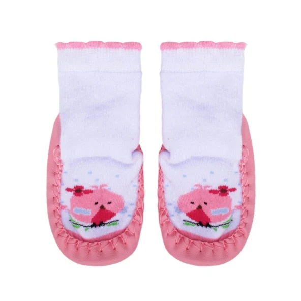 Kız Çocuk Pembe Kuşlu Çarıklı Çorap