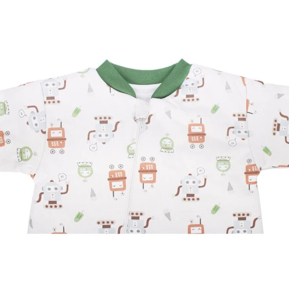 Unisex Yeşil Ekru Robot Desenli Uyku Tulumu - 2