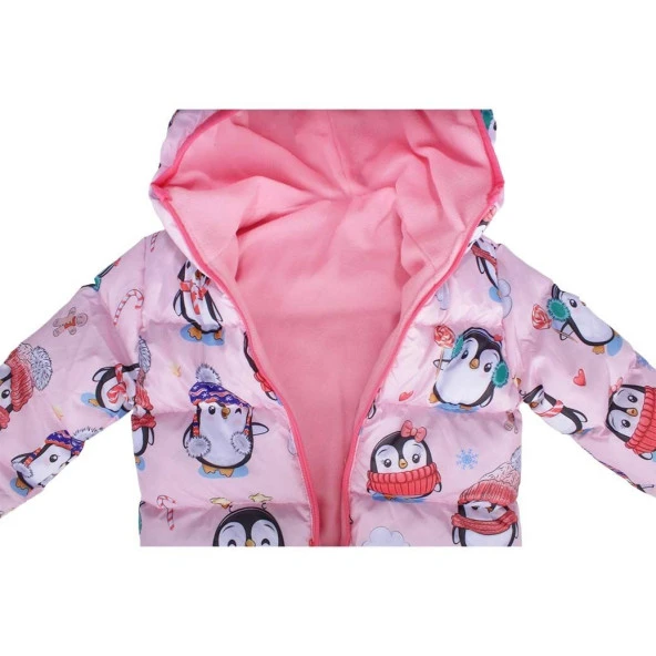 Kız Çocuk Pembe Penguen Desenli Şişme Mont - 2