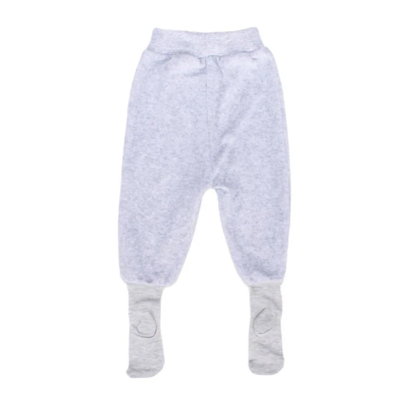 Unisex Bebek Sade Gri Kadife Kendinden Çoraplı Tek Alt - 2