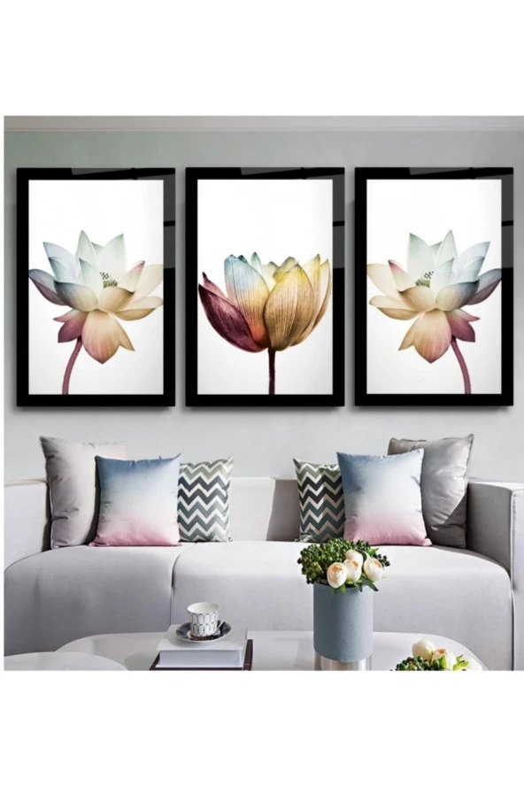 Renkli Çiçekler Triple Miyrem-Cam Tablo