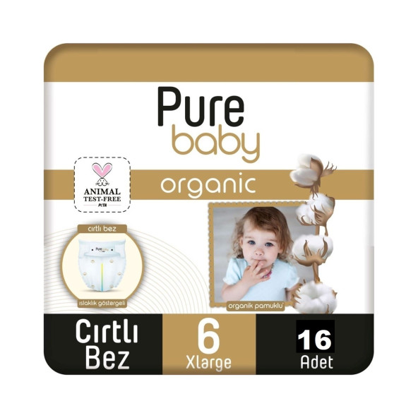 Pure Baby Organik Pamuklu 6 Numara XLarge 16'lı Bebek Bezi