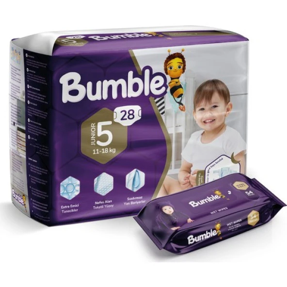 Bumble 5 Numara Junior Bebek Bezi Ikiz Paket+Bumble Baby Islak Mendil Hediyeli