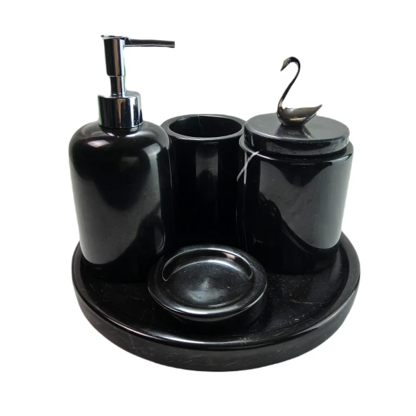 Akronistone Siyah İnci 5li Mermer Banyo Seti Model 1208