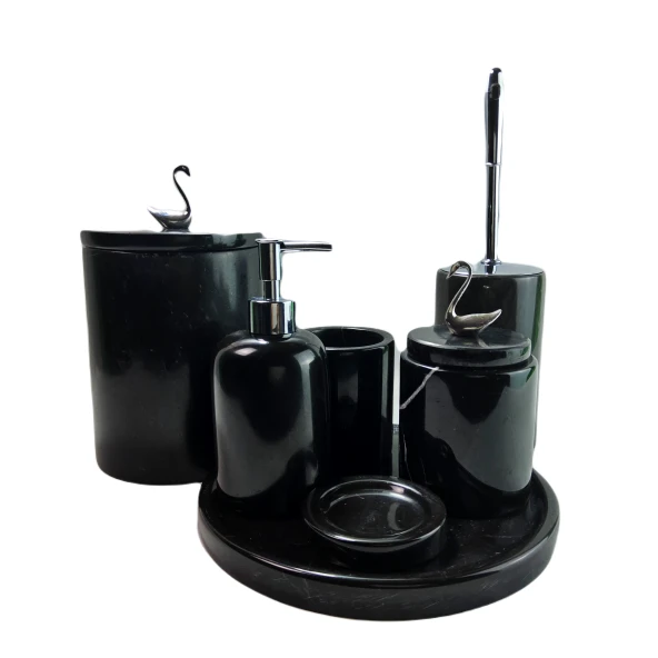 Akronistone Siyah İnci 7li Mermer Banyo Seti Model 1107