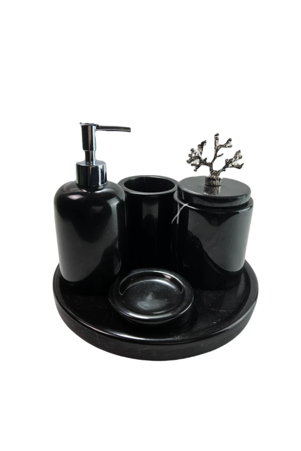 Akronistone Siyah İnci 5li Mermer Banyo Seti Model 1211