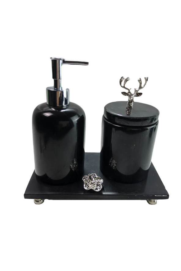 Akronistone Siyah İnci 3li Mermer Banyo Seti Model 1370