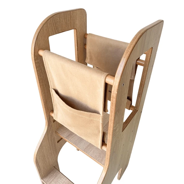 Reyo Öğrenme Kulesi, Montessori Tower, Aktivite Basamağı Yükseklik Ayarlı Naturel MDF Bej - 4