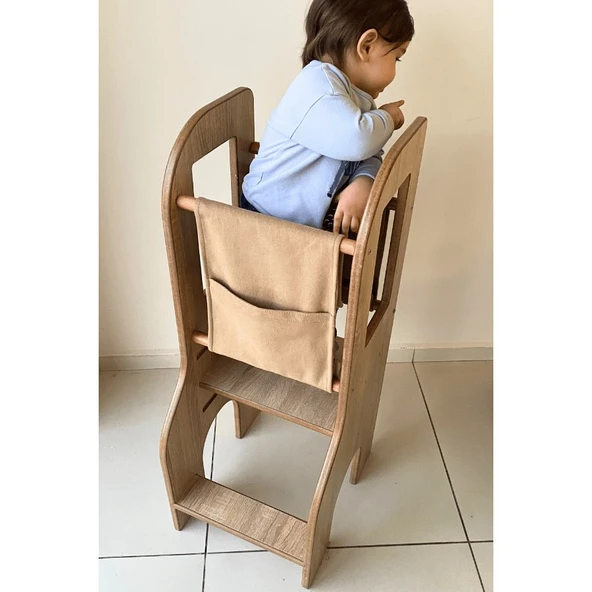 Reyo Öğrenme Kulesi, Montessori Tower, Aktivite Basamağı Yükseklik Ayarlı Naturel MDF Bej - 5