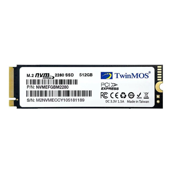 TwinMOS 512GB NVMEFGBM2280 2455-1832MB/s M.2 SSD Sabit Disk