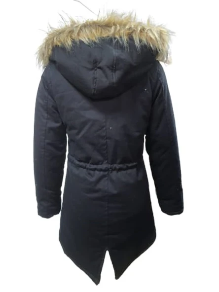 Jenerik J01805 Çocuk Kız Gabardin İçi Kürklü Kapüşonlu Kaban - Resim 4