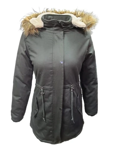 Jenerik J01805 Çocuk Kız Gabardin İçi Kürklü Kapüşonlu Kaban ürün görseli