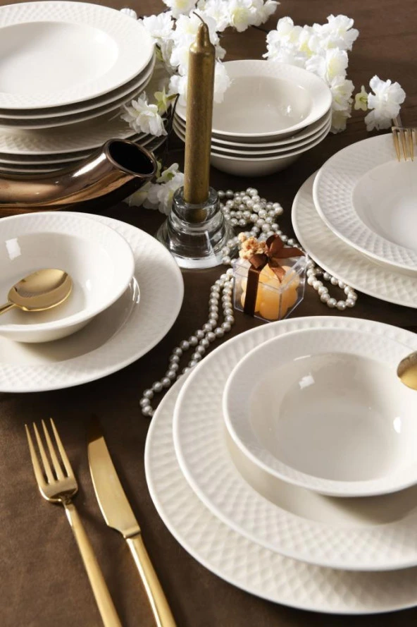 Kütahya Porselen Verona 18 Parça 6 Kişilik Bone Yemek Takımı - Krem - 2