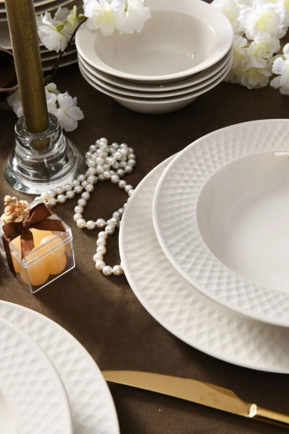 Kütahya Porselen Verona 18 Parça 6 Kişilik Bone Yemek Takımı - Krem - 3