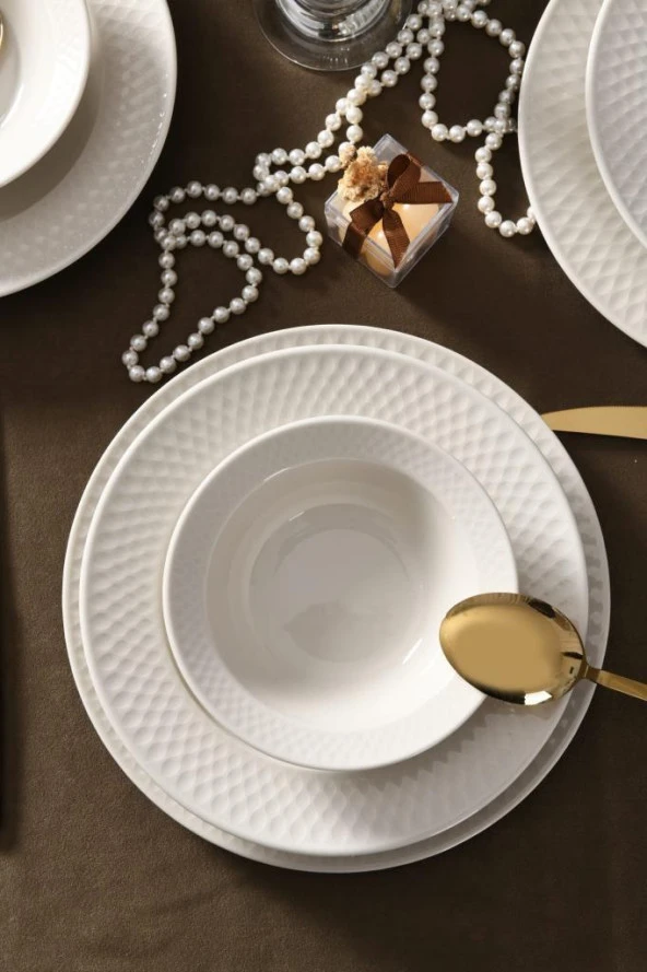 Kütahya Porselen Verona 18 Parça 6 Kişilik Bone Yemek Takımı - Krem - 4