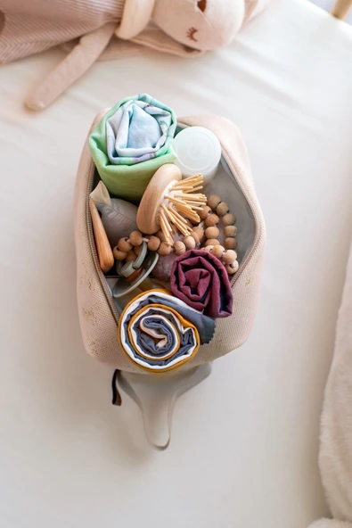 Kirli Temiz Islak Organizer Çantası Solid Bej Bebek Çocuk Kıyafet Çamaşır Anne Makyaj Alezli Çanta - 3