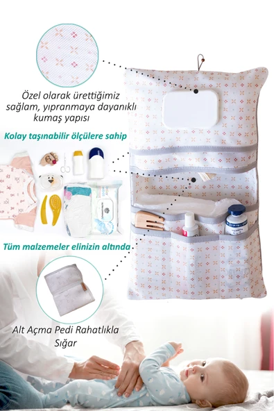 Anne Bebek Bakım Çantası Yenidoğan Alt Açma Değiştirme Düzenleyici Çantası Organizer Solid Gri - Resim 6